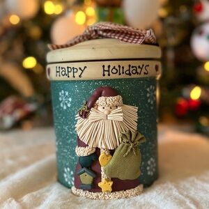 Primitive Santa Cookie Jar • Rustic Farmhouse Christmas Holiday Decor pre- owned